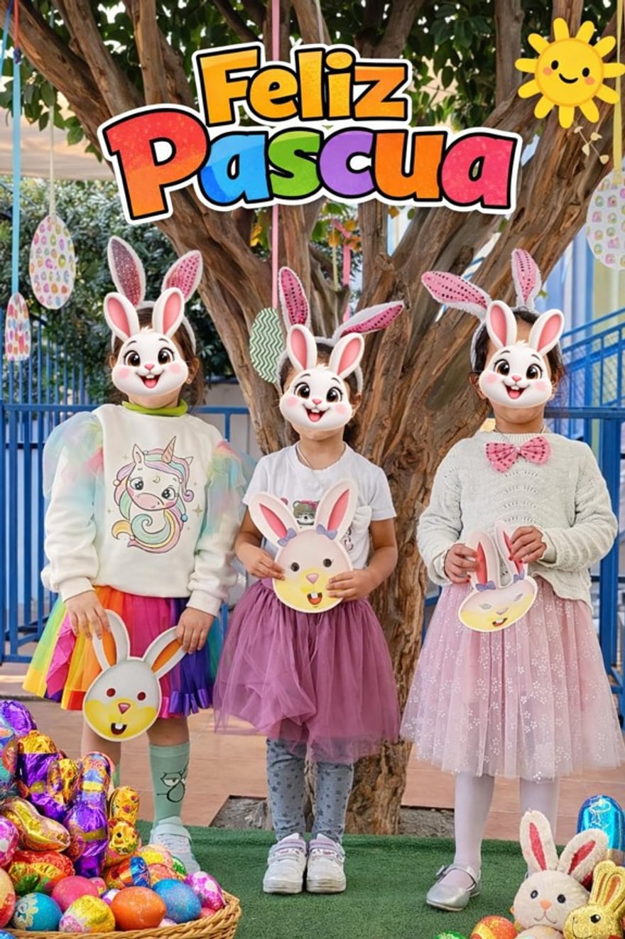 Niñas con orejas de conejo durante una celebración de Pascua