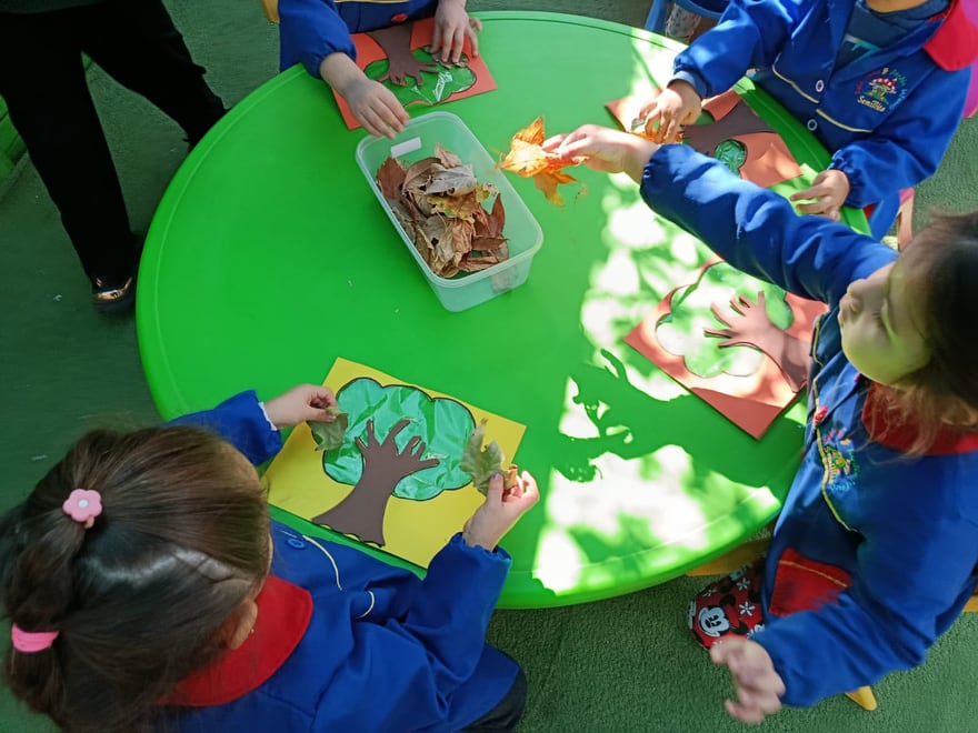 Mural infantil con dibujos de talleres de invierno